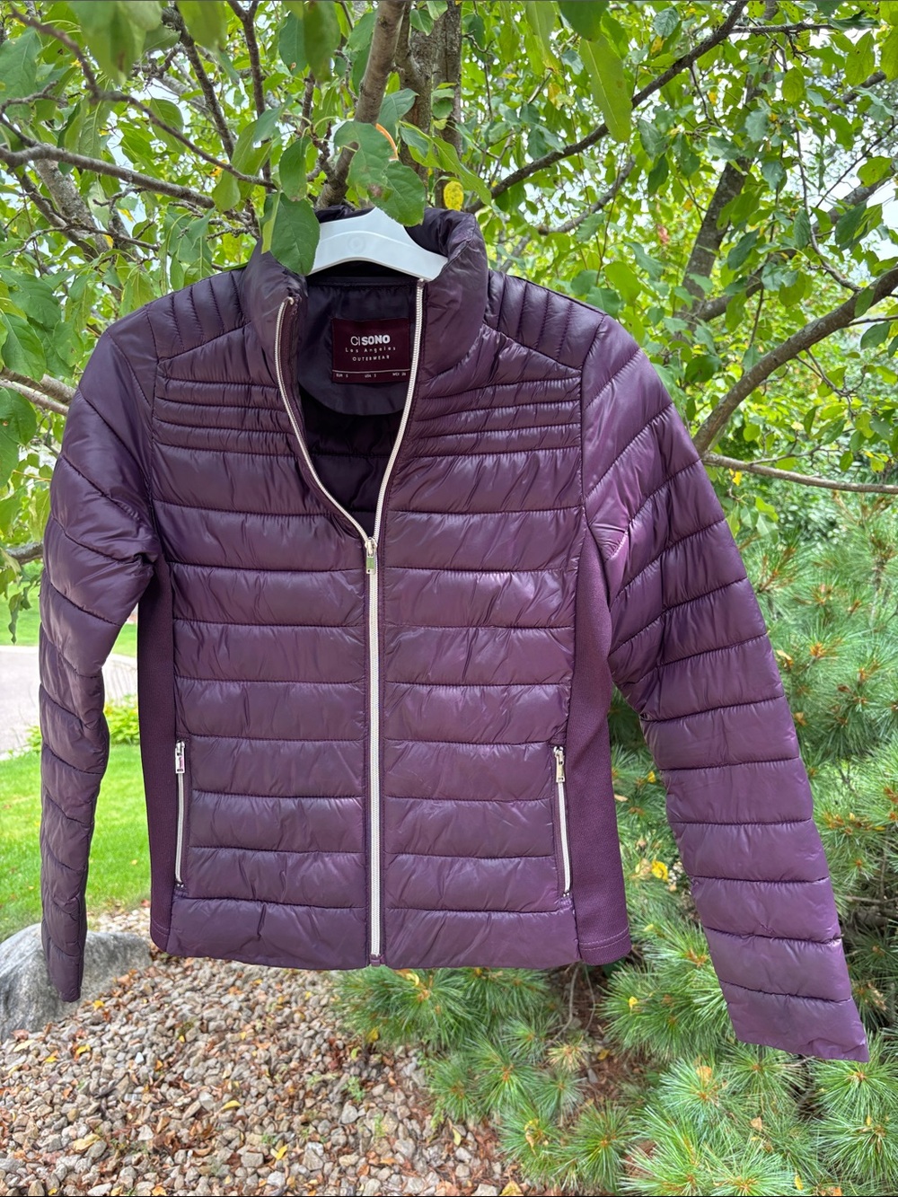 Ci Sono Quilted Puffer Jacket in Plum